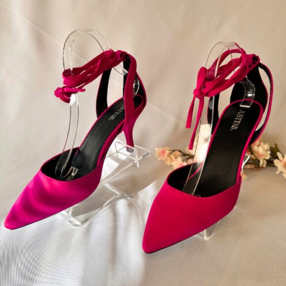 Pretty in HOT Pink Lace-Up Low Heels NWB - Picture 3 of 9